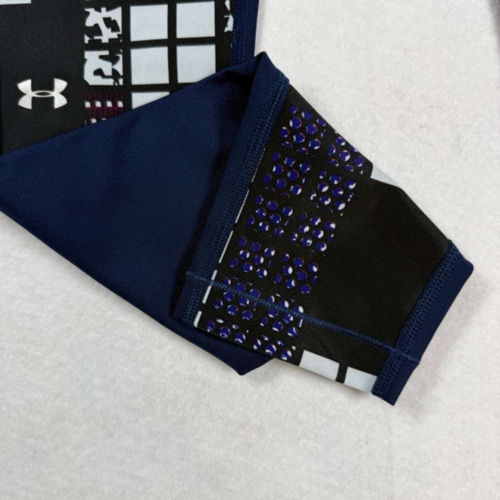 Under Armour HeatGear Compression Leggings Medium Navy Blue Geometric Grid Print - Picture 5 of 11